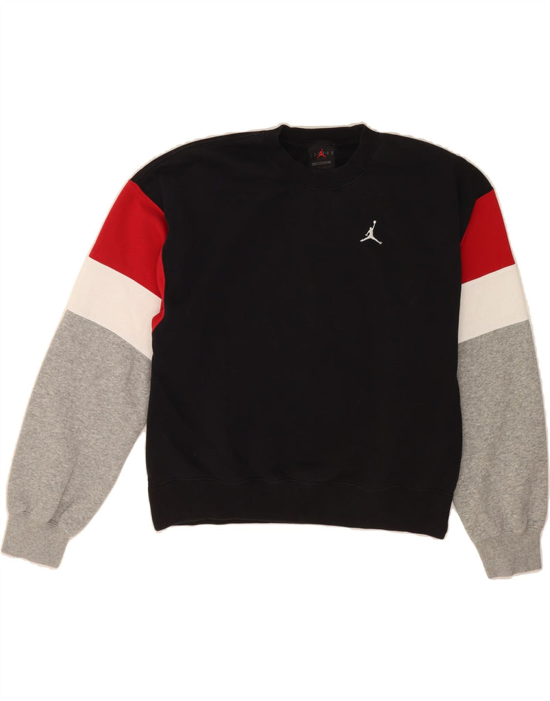 JORDAN Womens Loose Fit Sweatshirt Jumper UK 6 XS Black Colourblock Cotton Vintage Jordan and Second-Hand Jordan from Messina Hembry 
