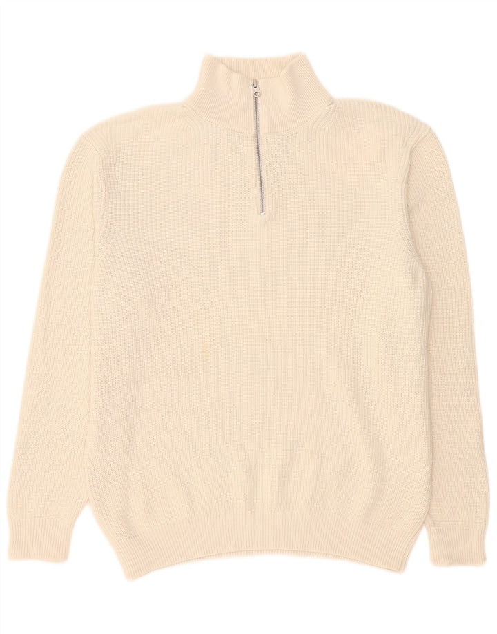 Zara Mens Zip Neck Jumper Sweater XL White