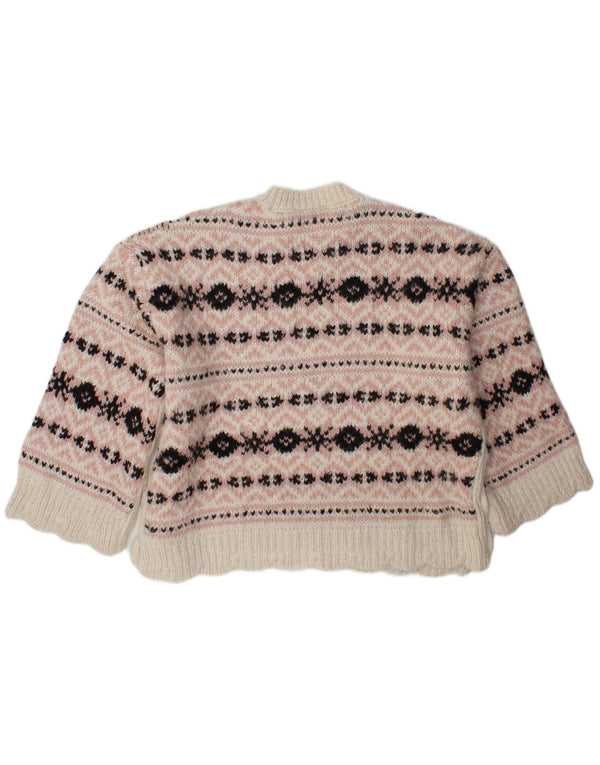 Zara Womens Oversized Crew Neck Jumper Sweater UK 6 XS Pink Fair Isle