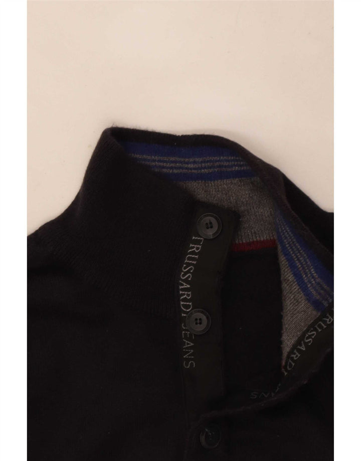 Trussardi Jeans Mens Button Neck Jumper Sweater Medium Navy Blue