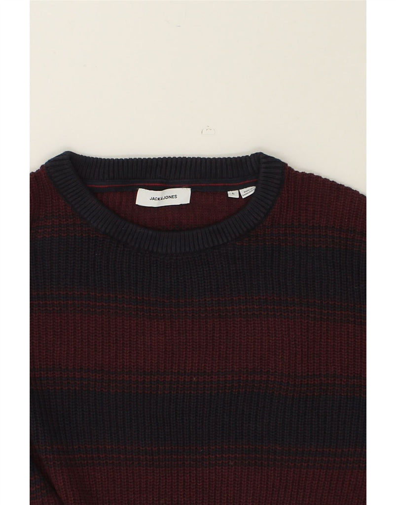 JACK & JONES Mens Crew Neck Jumper Sweater Large Burgundy Striped Cotton | Vintage Jack & Jones | Thrift | Second-Hand Jack & Jones | Used Clothing | Messina Hembry 