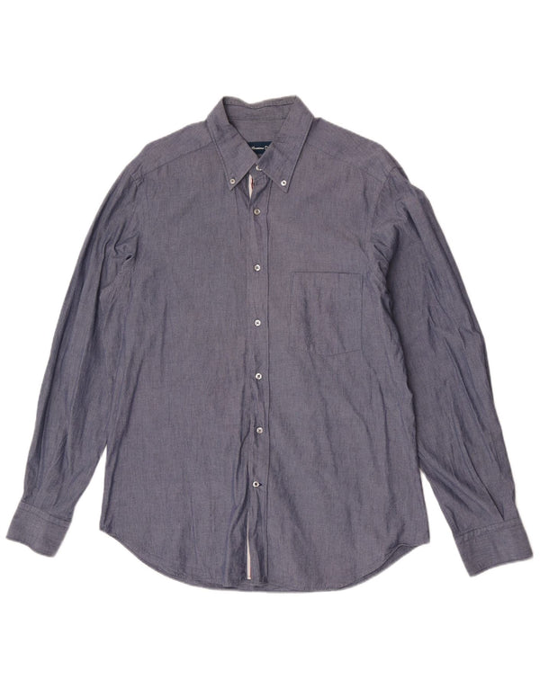 Massimo Dutti Mens Shirt Large Grey Cotton