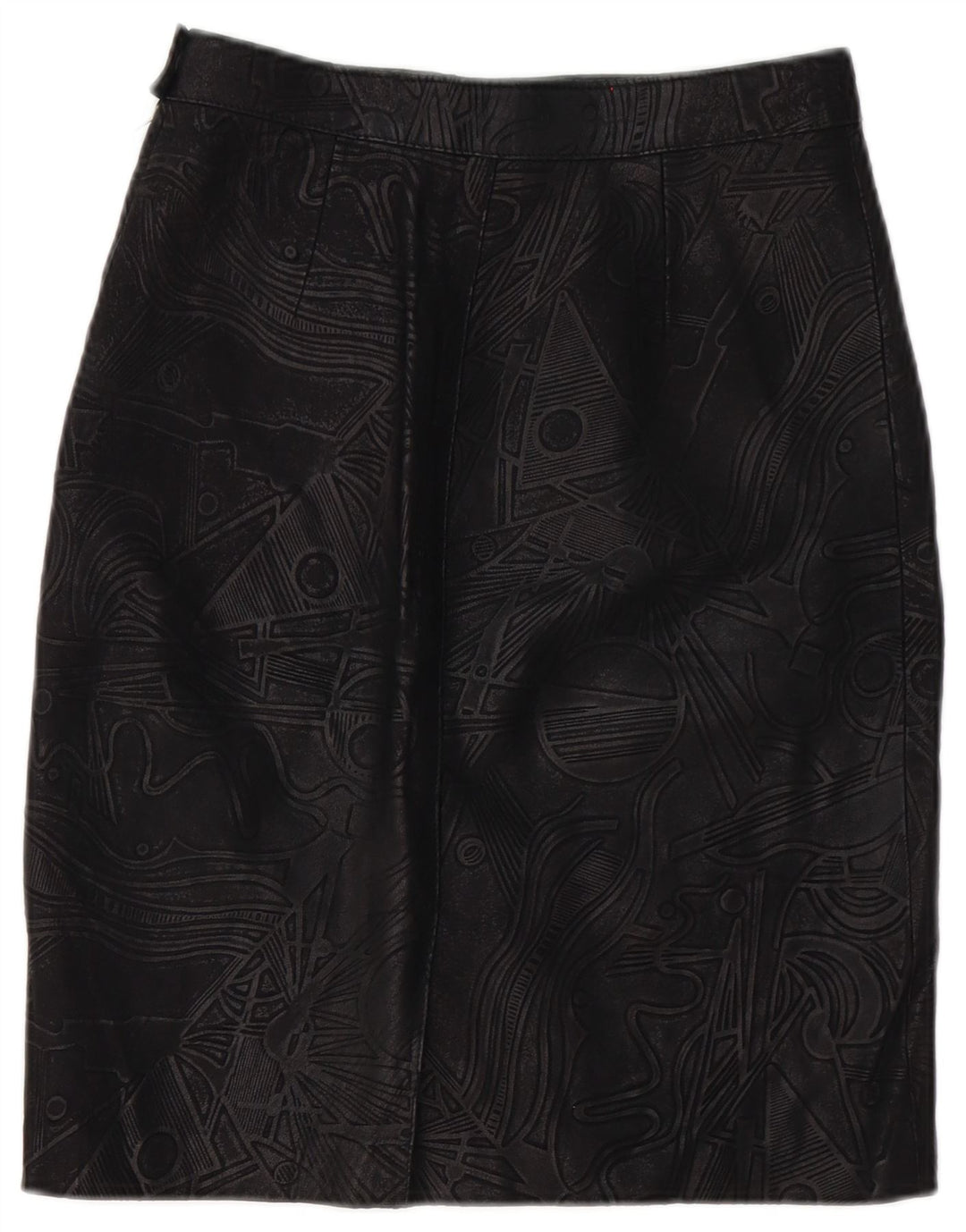 Vintage Womens Leather Skirt W26 Small  Black Geometric