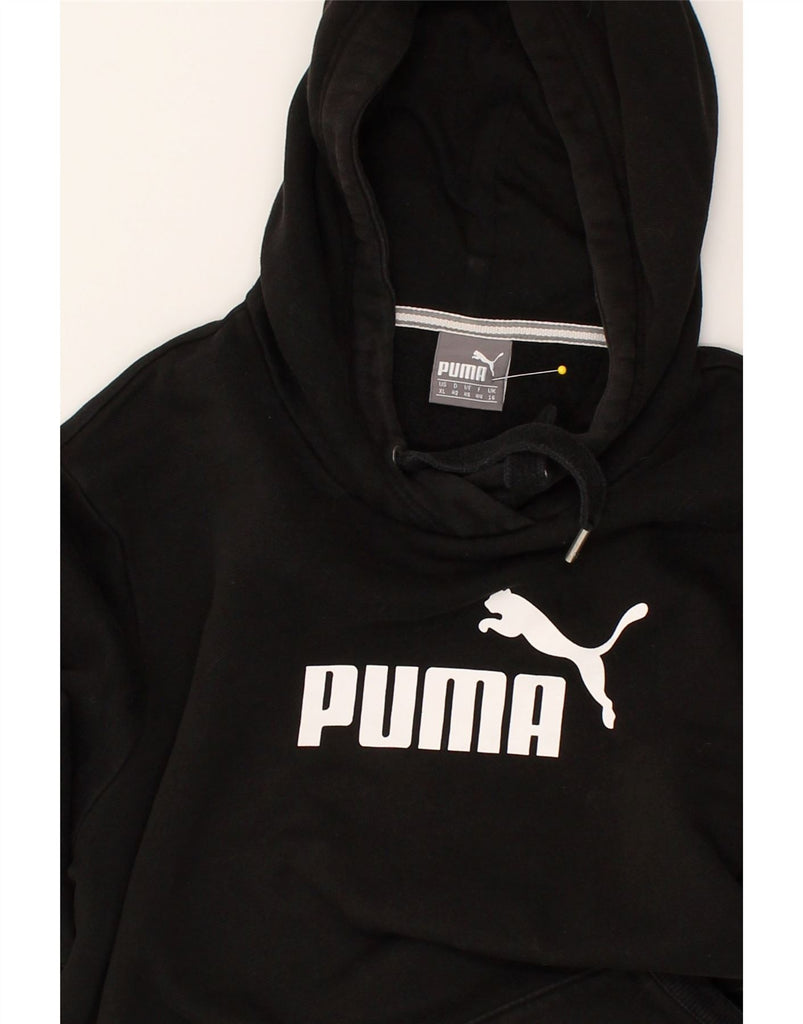 PUMA Womens Graphic Hoodie Jumper UK 16 Large Black Cotton | Vintage Puma | Thrift | Second-Hand Puma | Used Clothing | Messina Hembry 