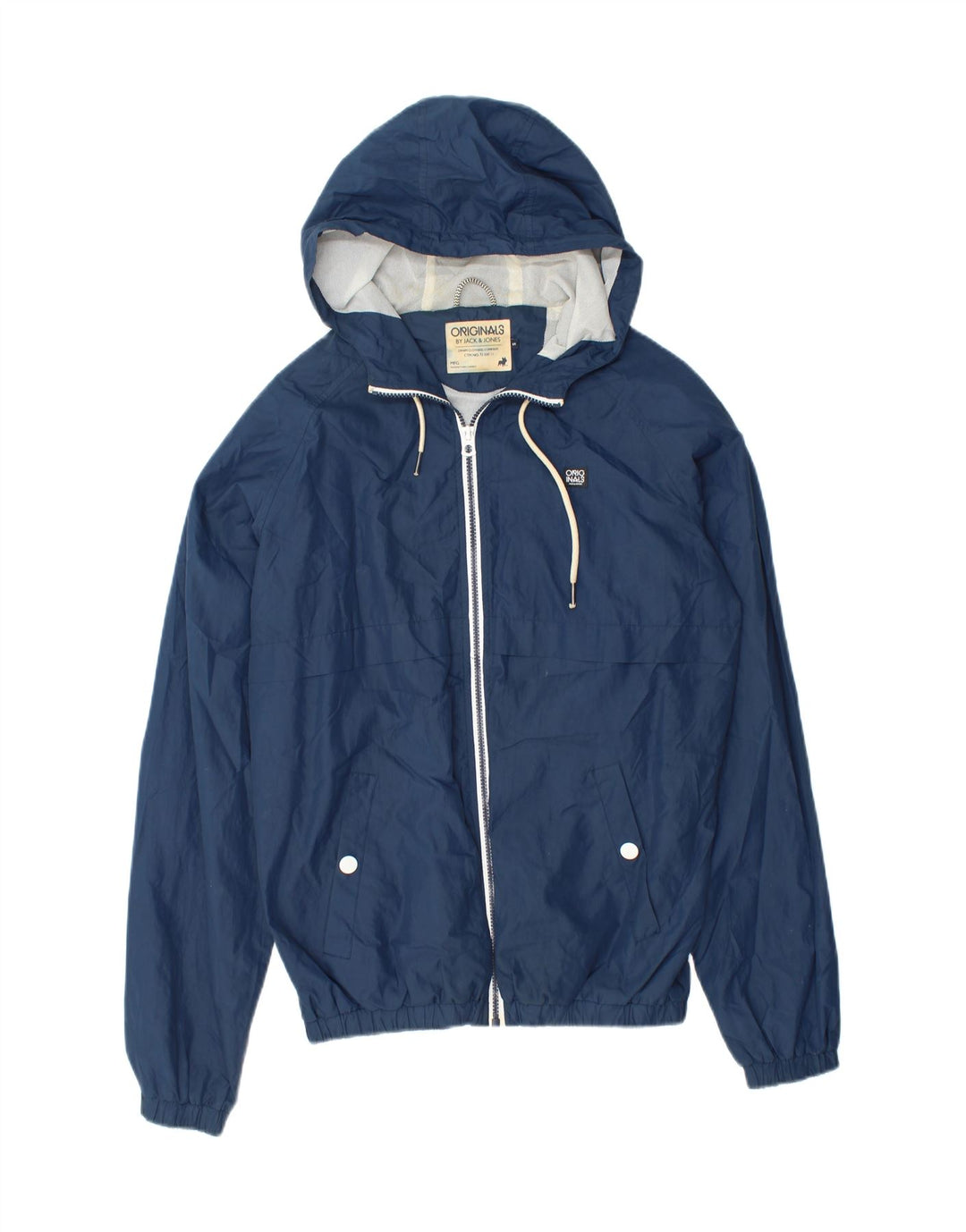 JACK & JONES Mens Hooded Rain Jacket UK 36 Small Navy Blue Polyester Vintage Jack & Jones and Second-Hand Jack & Jones from Messina Hembry 