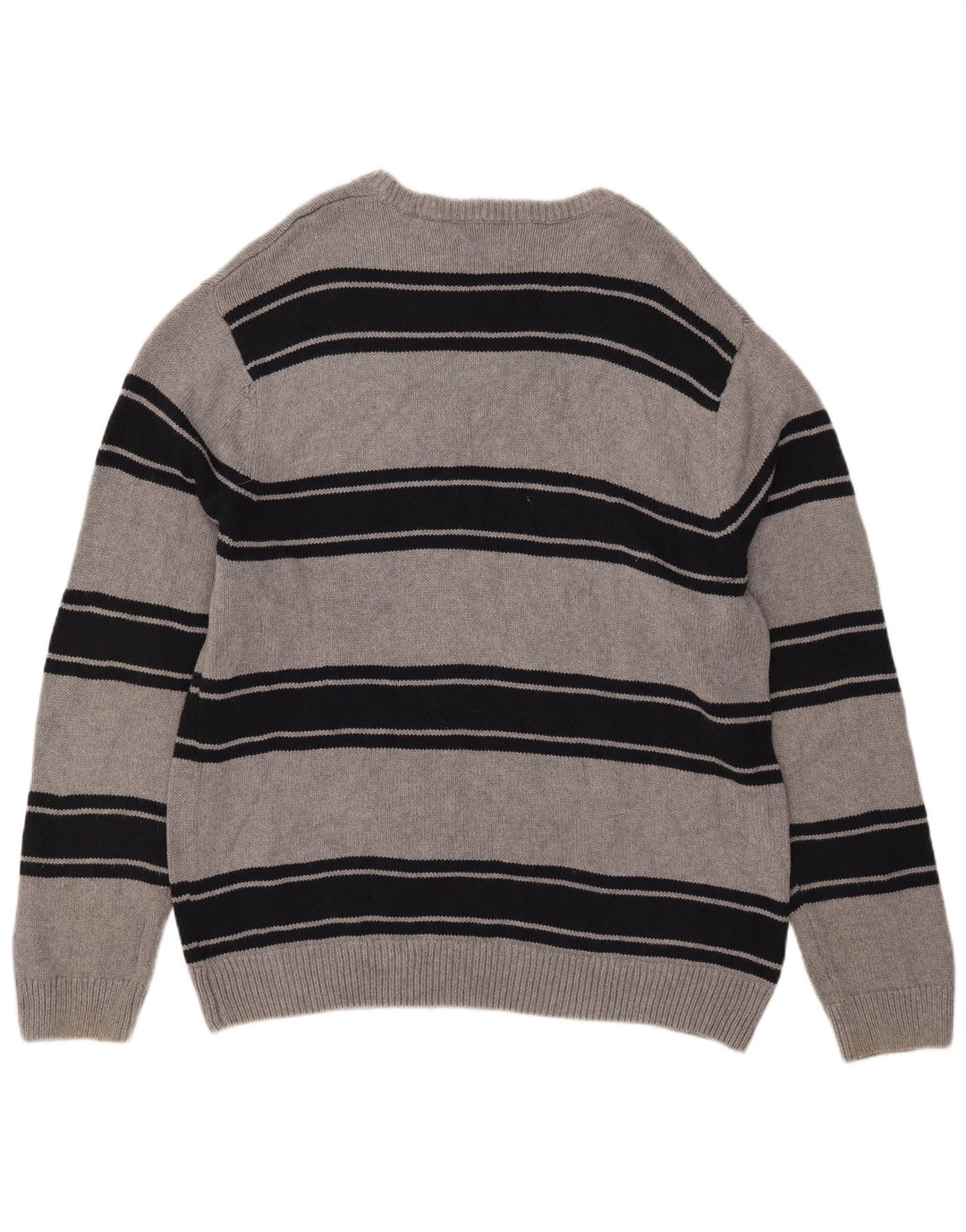 Chaps Mens Crew Neck Jumper Sweater XL Grey Striped Cotton