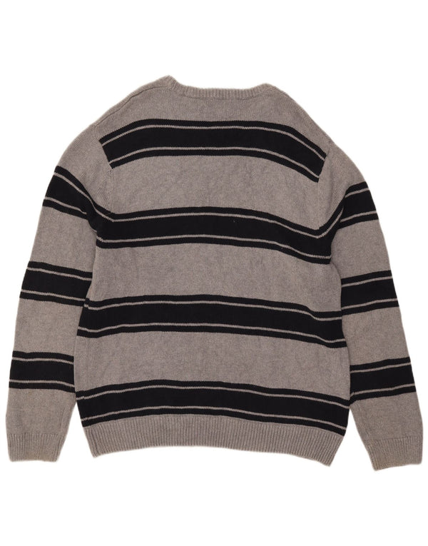 Chaps Mens Crew Neck Jumper Sweater XL Grey Striped Cotton
