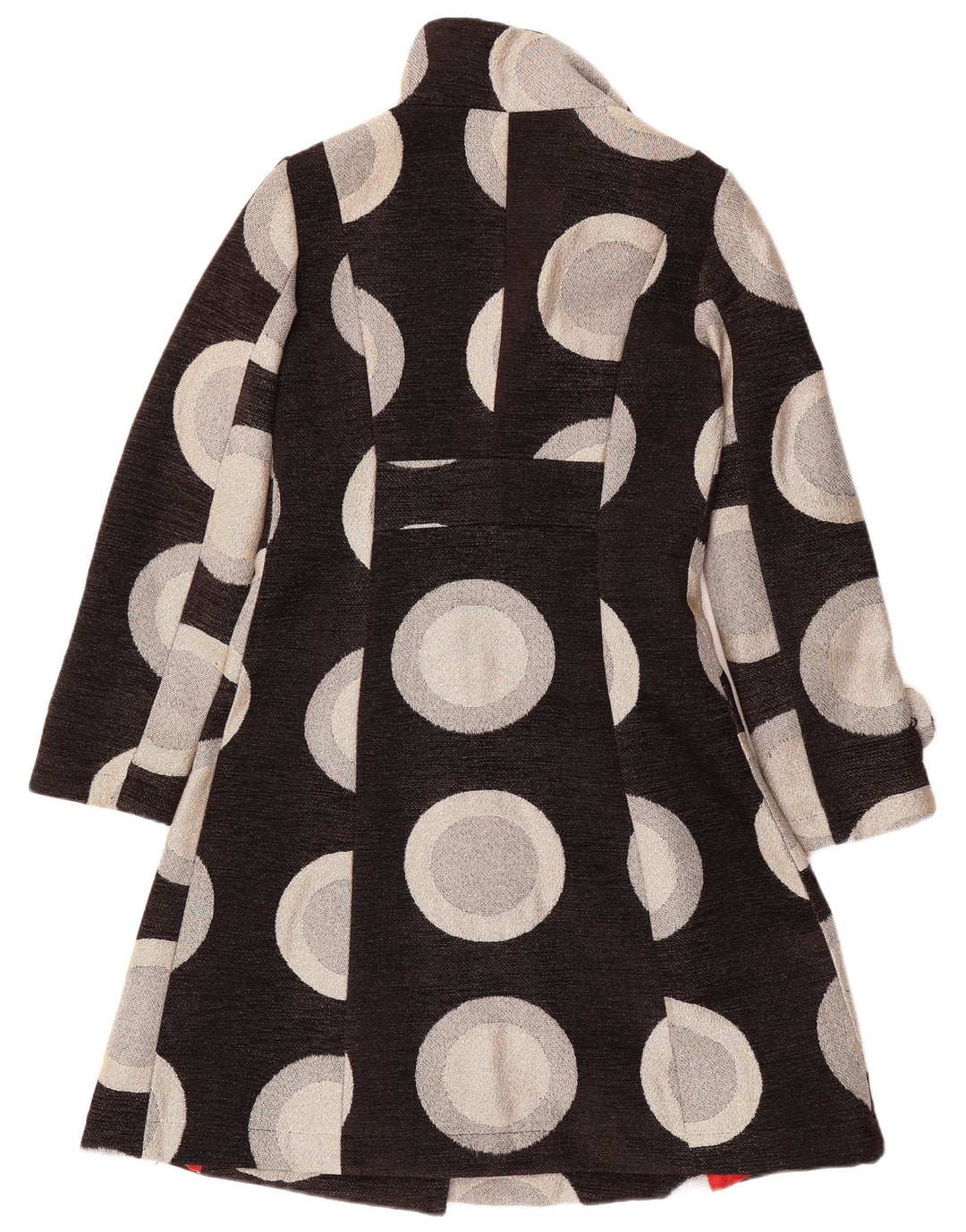 Desigual Womens Overcoat EU 38 Medium Black Geometric Polyester