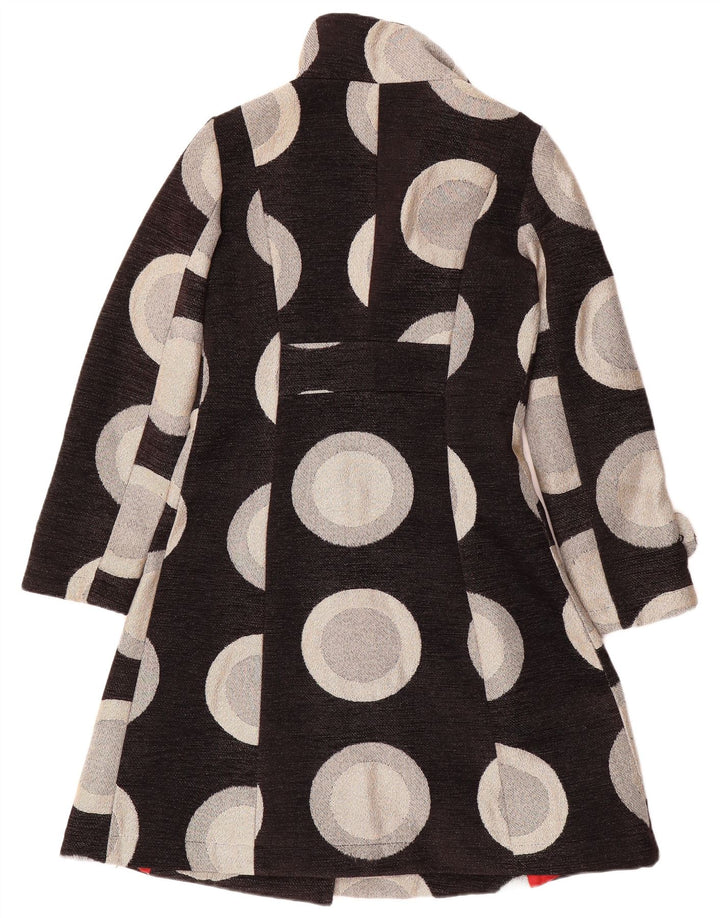 Desigual Womens Overcoat EU 38 Medium Black Geometric Polyester