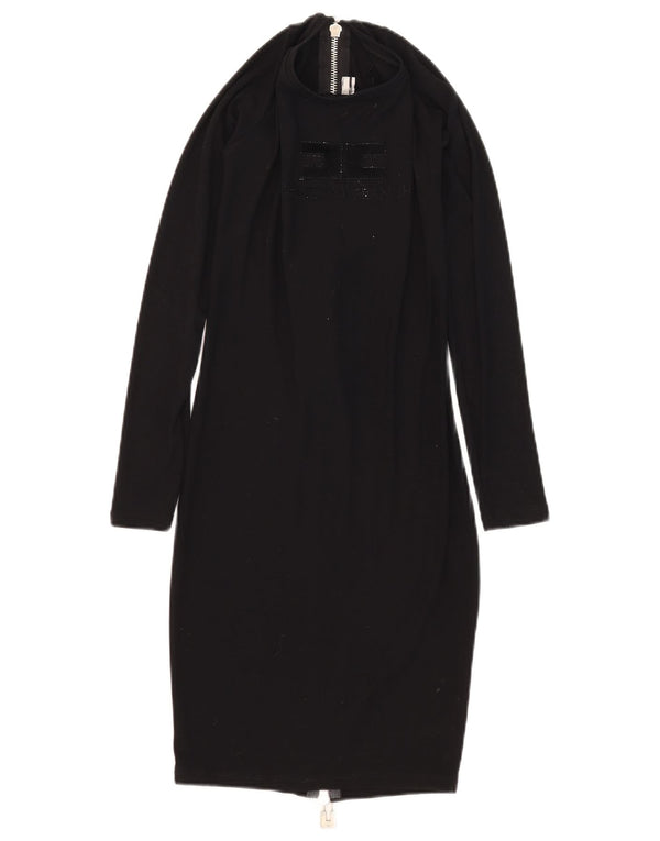 Elisabetta Franchi Womens Graphic Bodycon Dress UK 8 Small Black Viscose