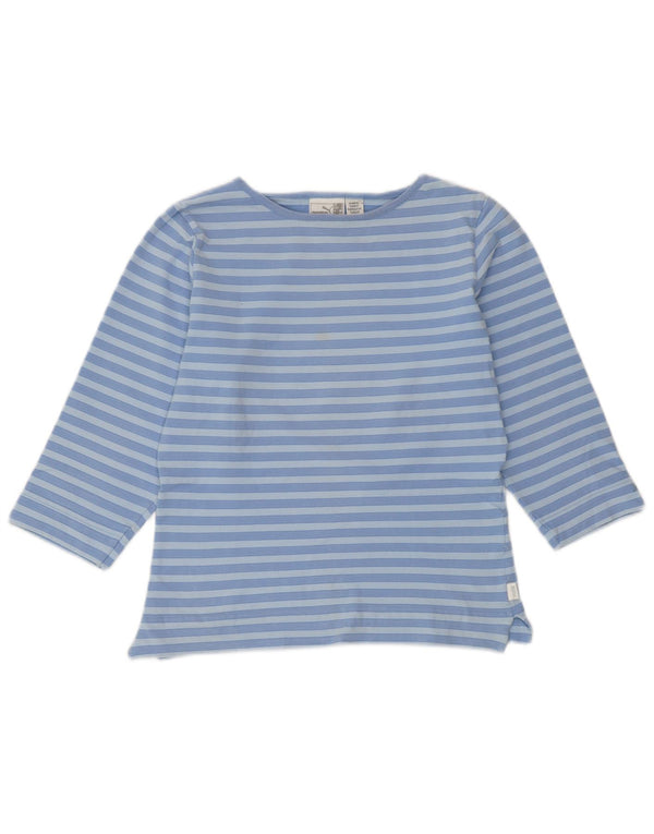 PUMA Womens Crop Top 3/4 Sleeve UK 14 Medium Blue Striped Cotton