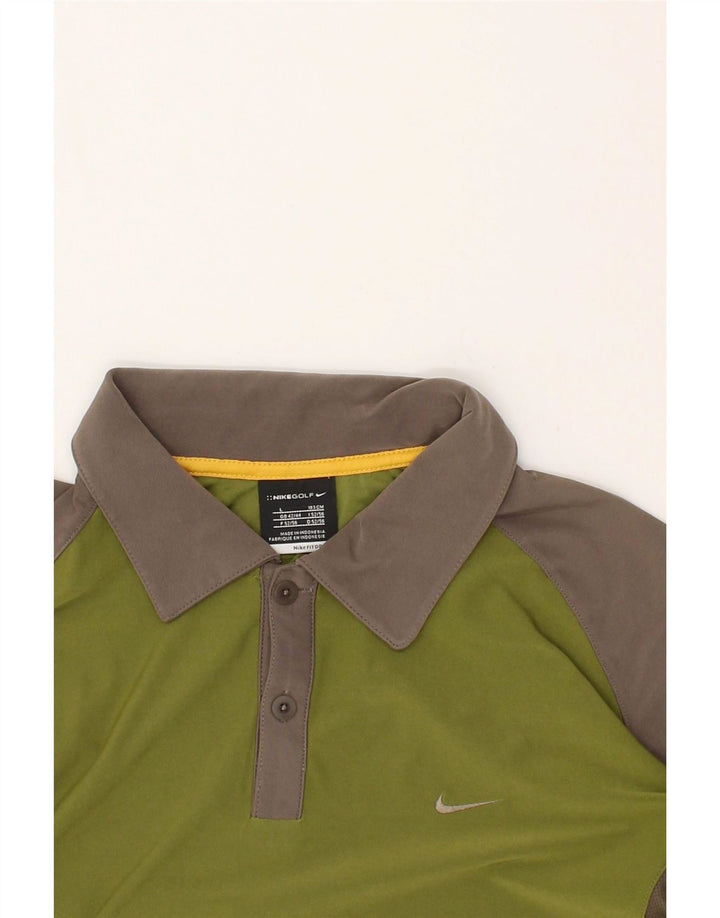 NIKE Mens Polo Shirt UK 42/44 Large Green Colourblock Polyester