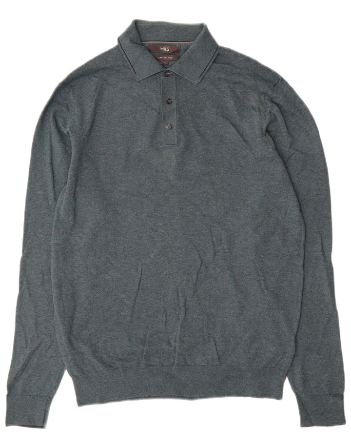 Marks & Spencer Mens Polo Neck Jumper Sweater Medium Green Cotton