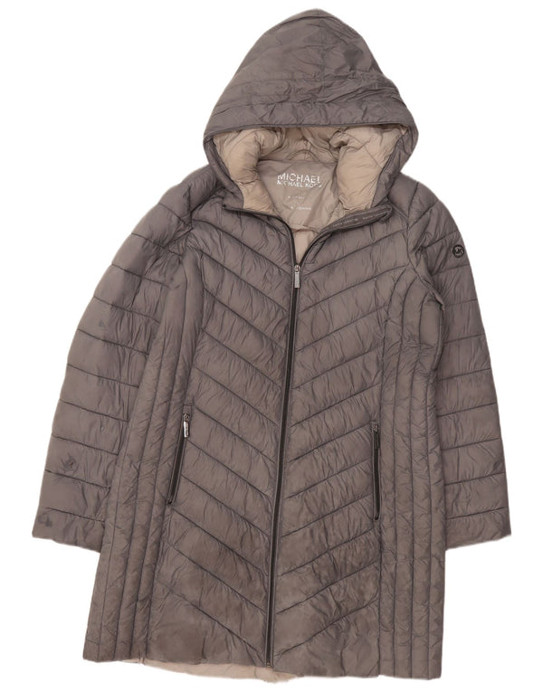 MICHAEL KORS Womens Hooded Padded Coat UK 16 Large Grey Nylon