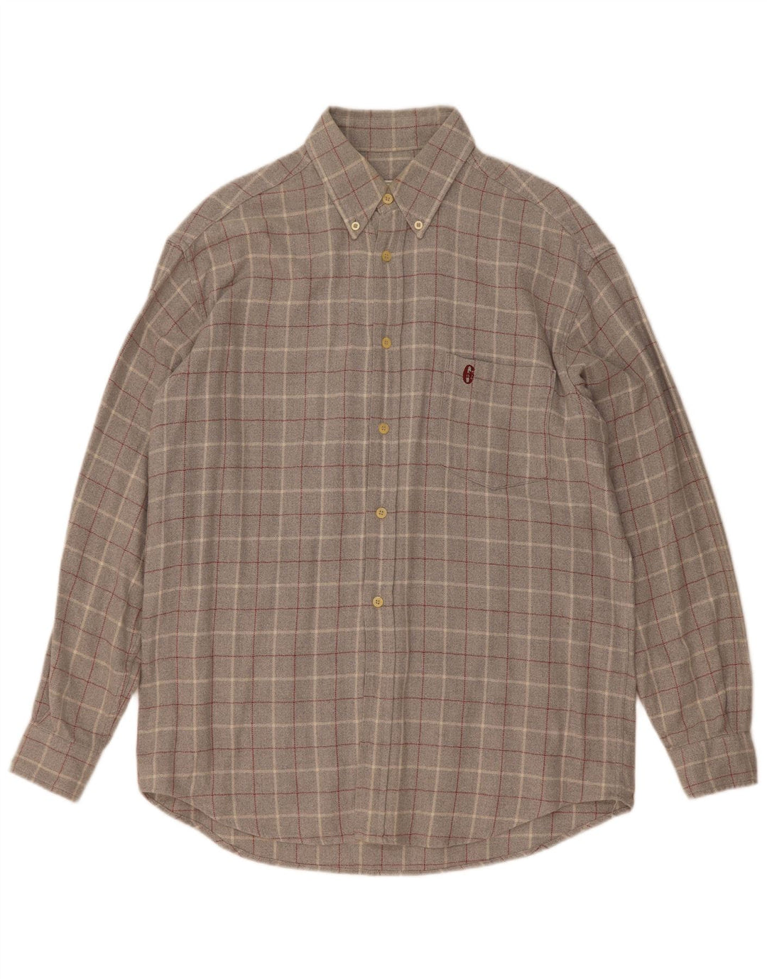 Conte of Florence Mens Flannel Shirt Medium Grey Check Cotton