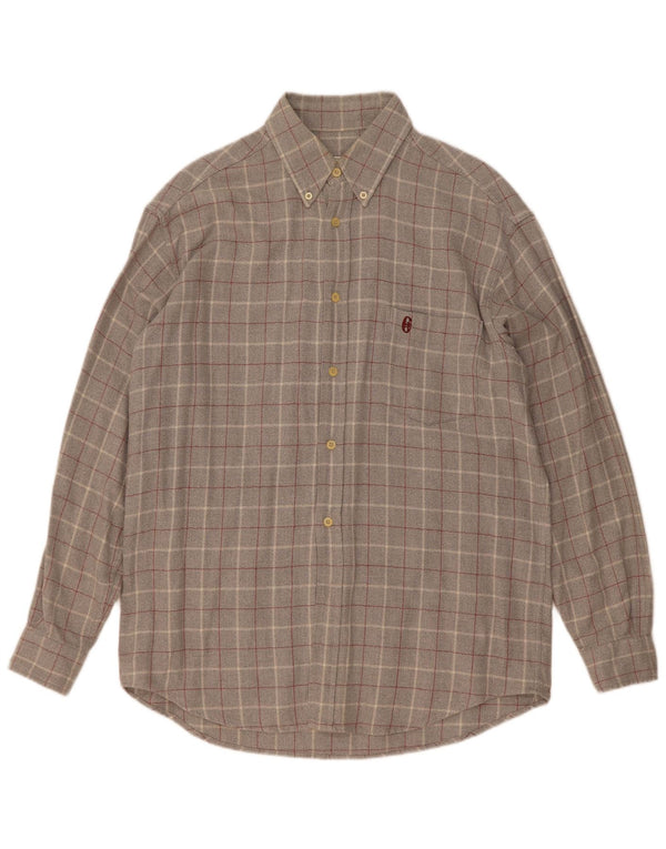 Conte of Florence Mens Flannel Shirt Medium Grey Check Cotton