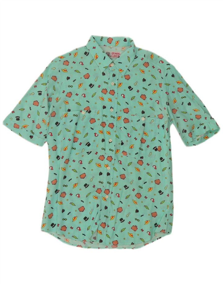 Vintage Womens Abstract Pattern Short Sleeve Shirt UK 12 Medium Green