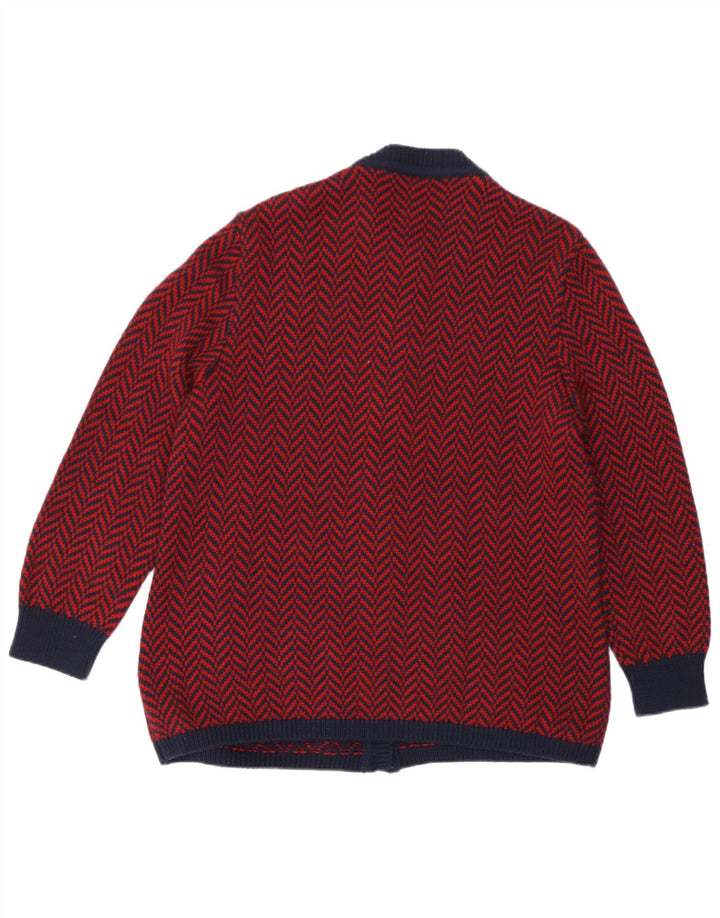 Vintage Womens Cardigan Sweater UK 16 Large Red Herringbone
