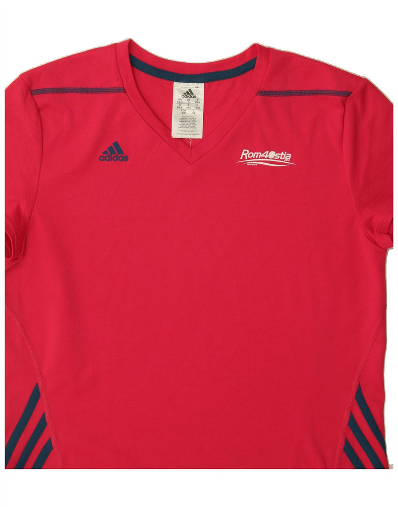 ADIDAS Womens T-Shirt Top UK 8/10 Small Red Colourblock Polyester Vintage Adidas and Second-Hand Adidas from Messina Hembry 