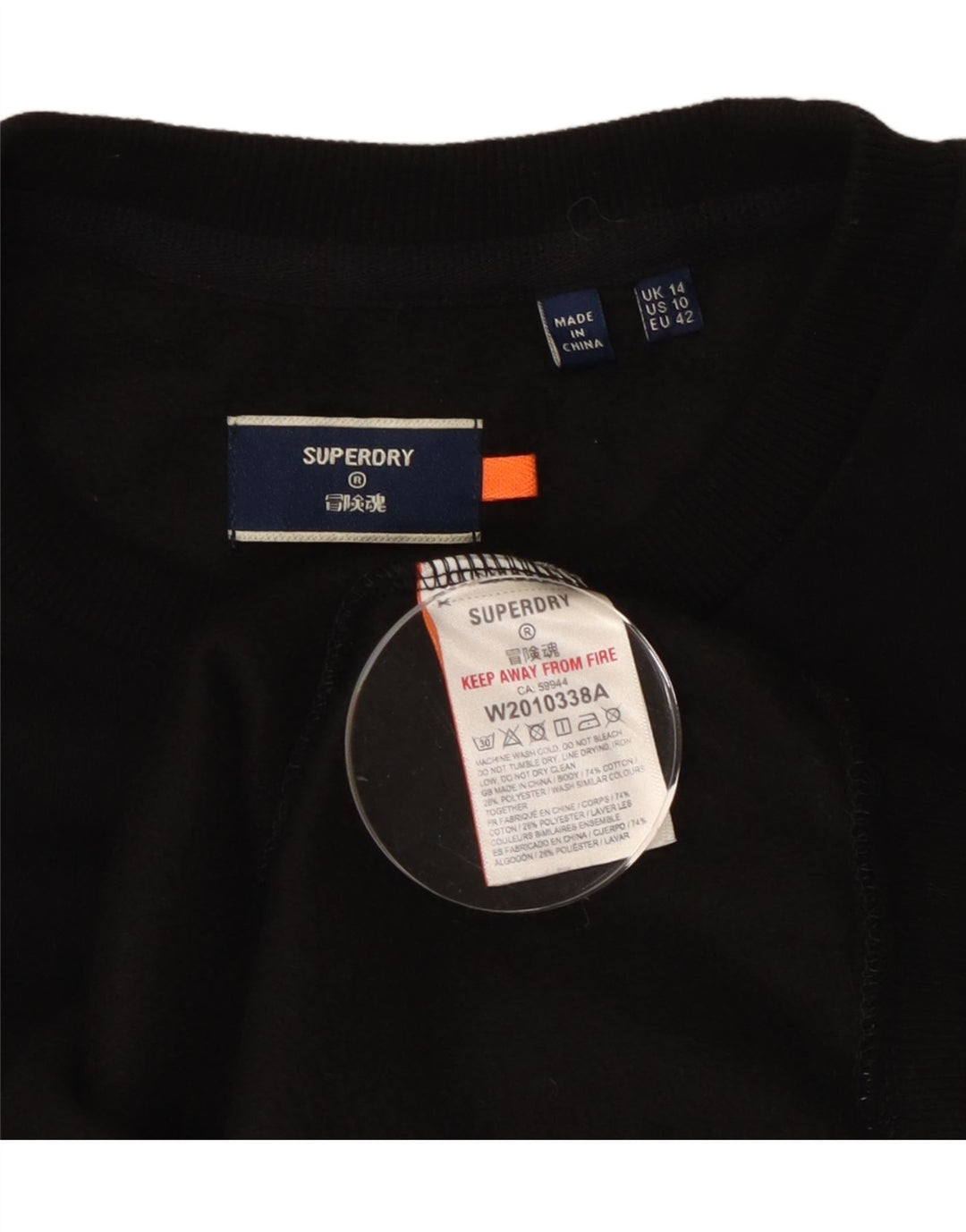 Superdry Womens Sweatshirt Jumper UK 14 Large Black Cotton