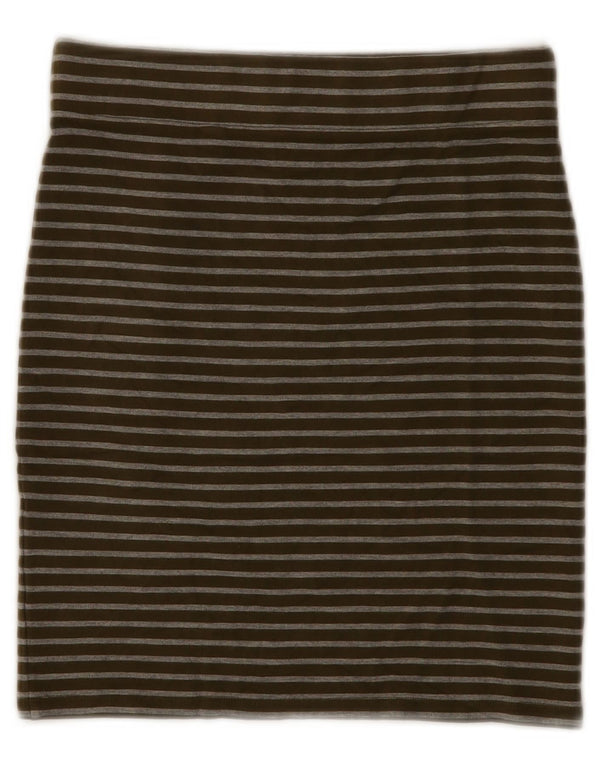 Jack Wills Womens Straight Skirt UK 8 Small W24 Khaki Striped Viscose