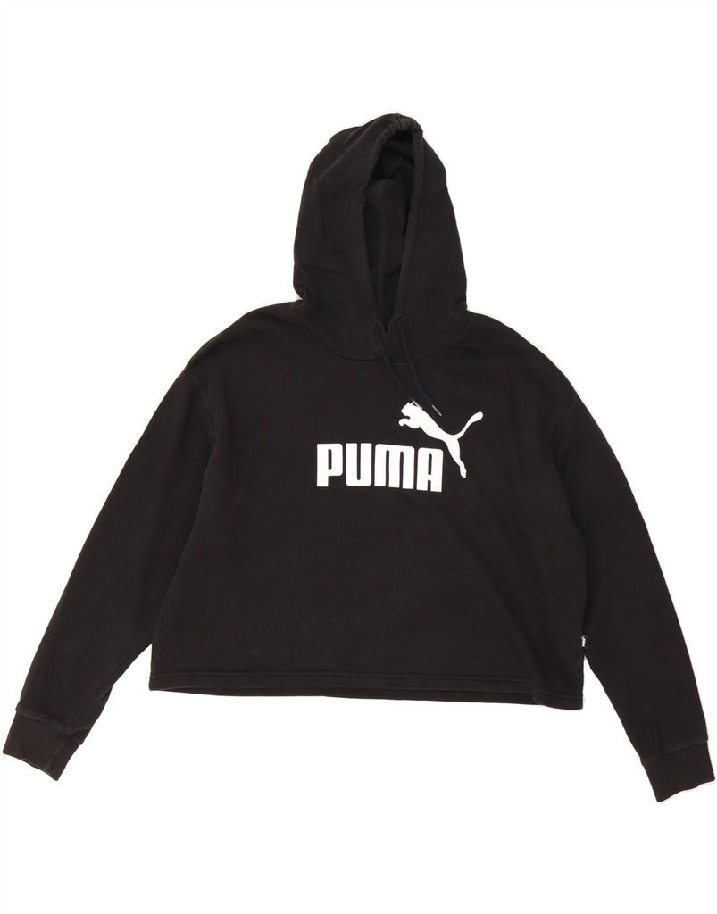 PUMA Womens Oversized Graphic Crop Hoodie Jumper UK 16 Large Black Cotton Vintage Puma and Second-Hand Puma from Messina Hembry 