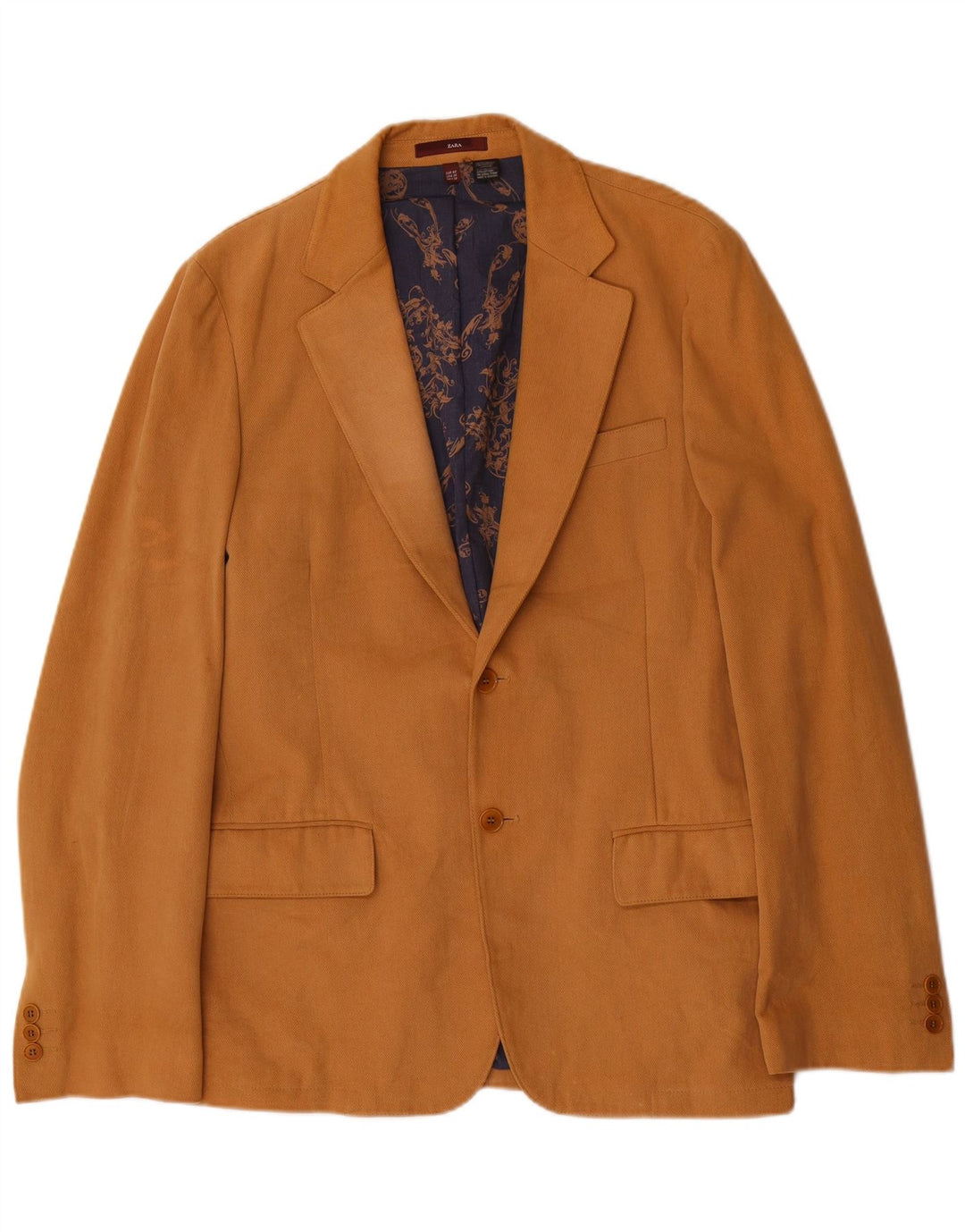 Zara Mens 2 Button Blazer Jacket EU 48 Medium Brown Cotton