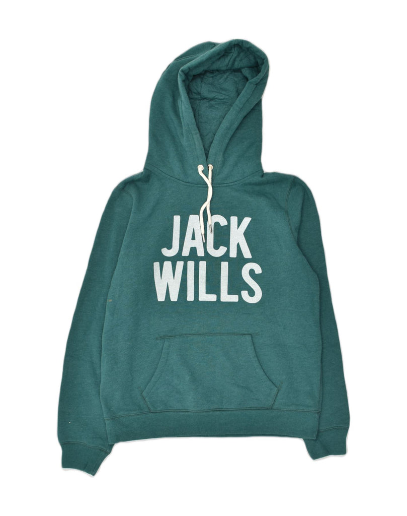 JACK WILLS Womens Loose Fit Graphic Hoodie Jumper UK 14 Large Green Cotton | Vintage Jack Wills | Thrift | Second-Hand Jack Wills | Used Clothing | Messina Hembry 