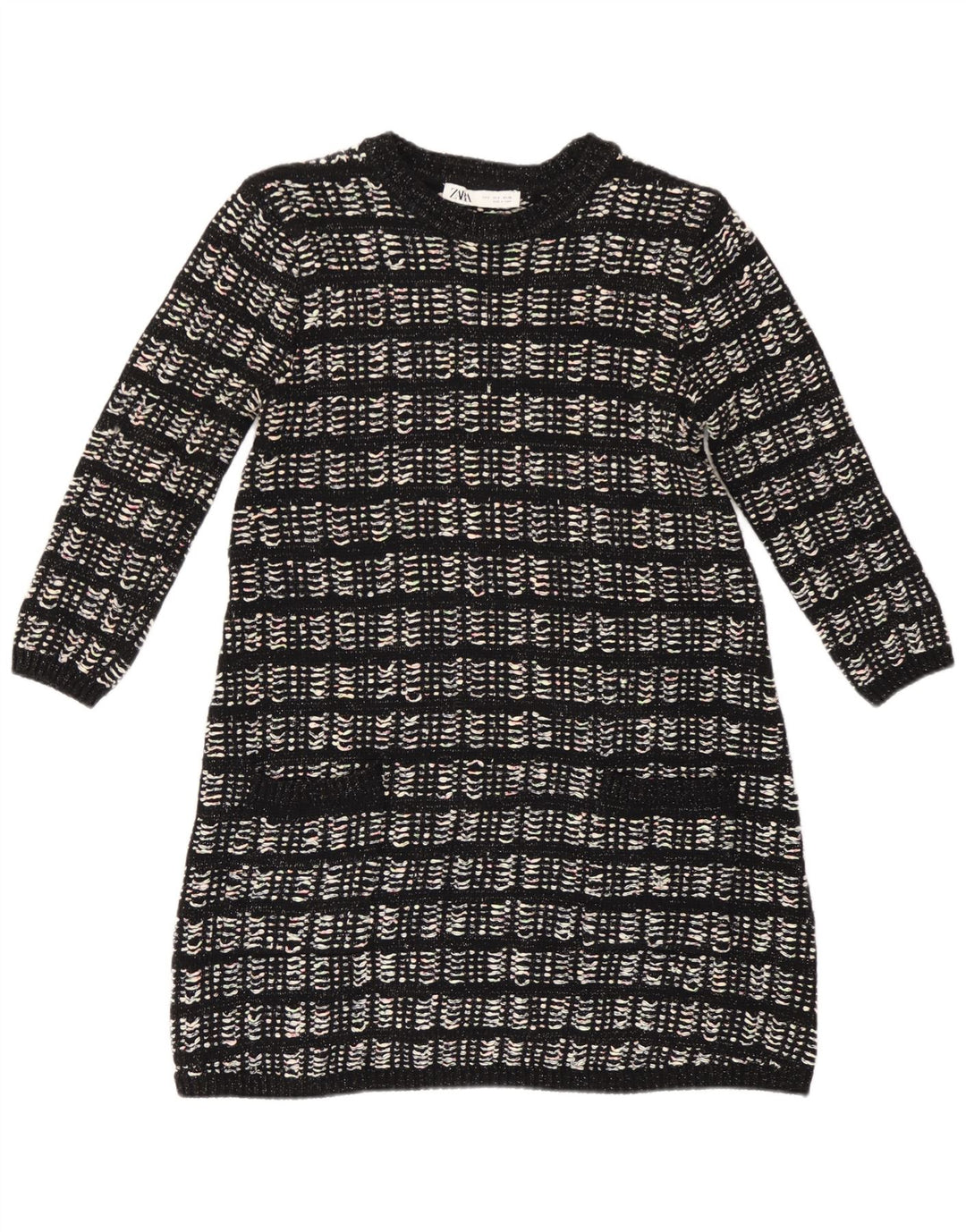 Zara Womens 3/4 Sleeve Jumper Dress UK 10 Small Black Check Polyester