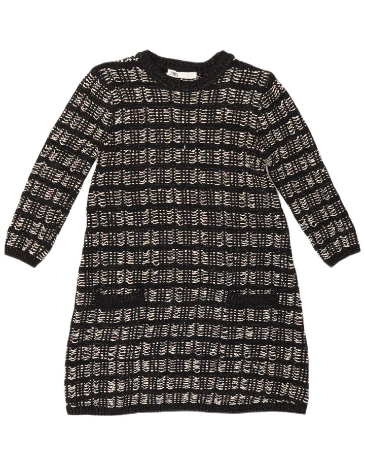 Zara Womens 3/4 Sleeve Jumper Dress UK 10 Small Black Check Polyester