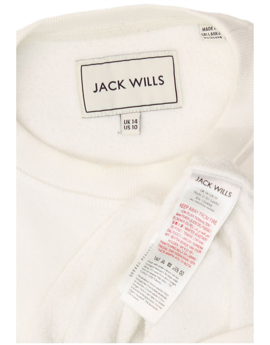 Jack Wills Womens Sweatshirt Jumper UK 14 Large White Cotton