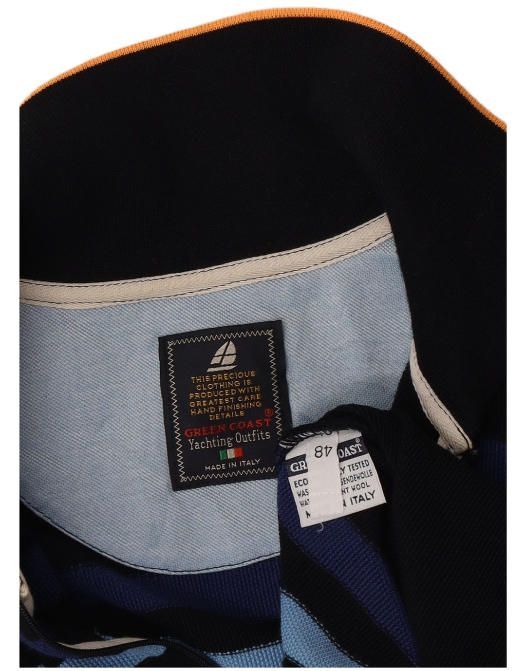 Green Coast Mens Polo Neck Jumper Sweater IT 48 Medium Navy Blue Striped