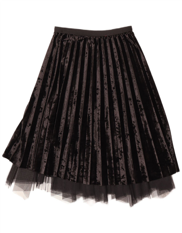 Vintage Womens Velvet Pleated Skirt W28 Medium Black