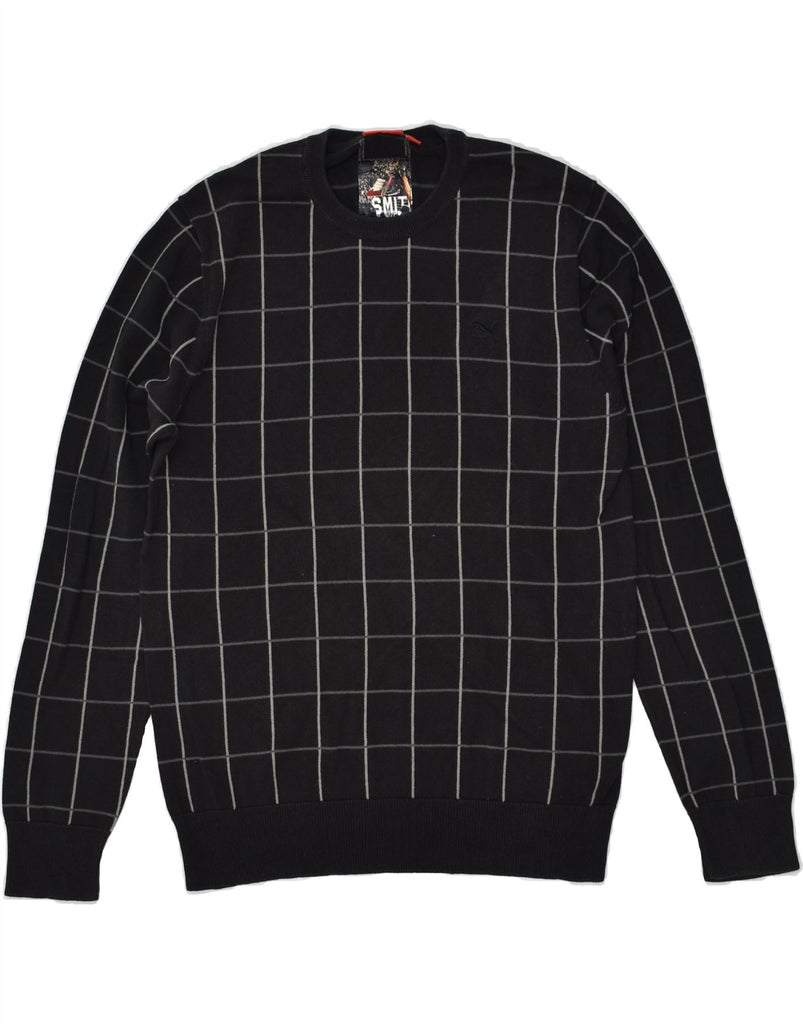 PUMA Mens Crew Neck Jumper Sweater Large Black Check | Vintage Puma | Thrift | Second-Hand Puma | Used Clothing | Messina Hembry 