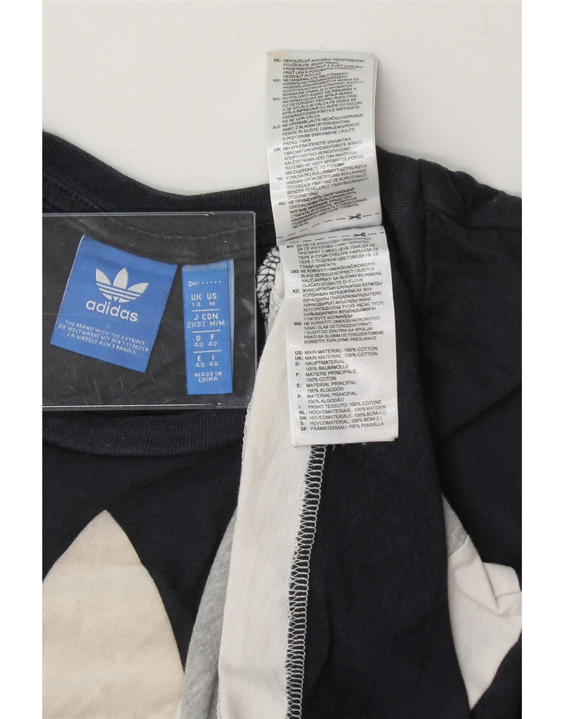 ADIDAS Womens Graphic T-Shirt Top UK 14 Large Navy Blue Colourblock Cotton Vintage Adidas and Second-Hand Adidas from Messina Hembry 
