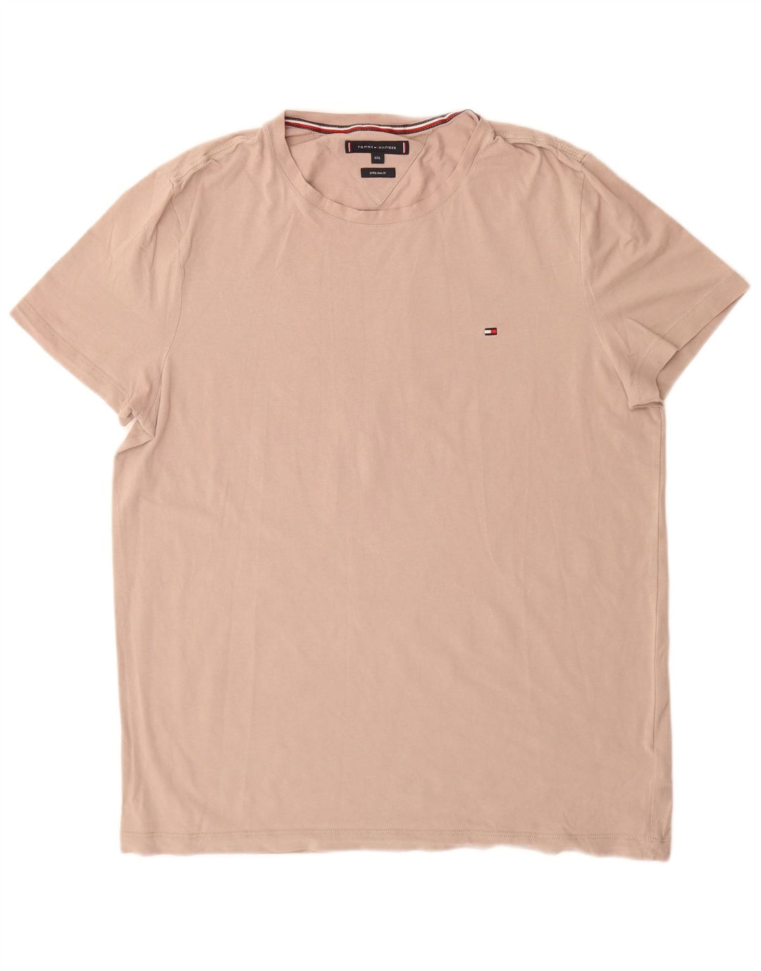 TOMMY HILFIGER Mens Extra Slim T-Shirt Top 2XL Beige Cotton