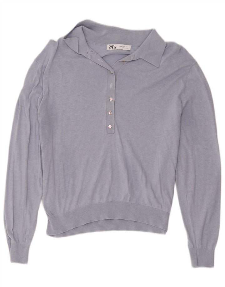 Zara Womens Polo Neck Jumper Sweater UK 12 Medium Blue