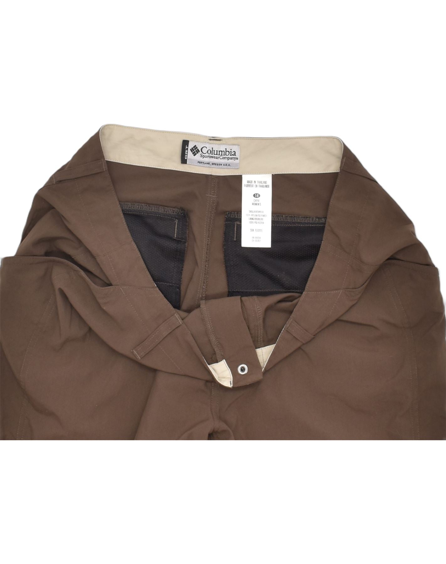 COLUMBIA Womens Slim Capri Trousers US 14 XL W36 L23 Brown Nylon, Vintage  & Second-Hand Clothing Online