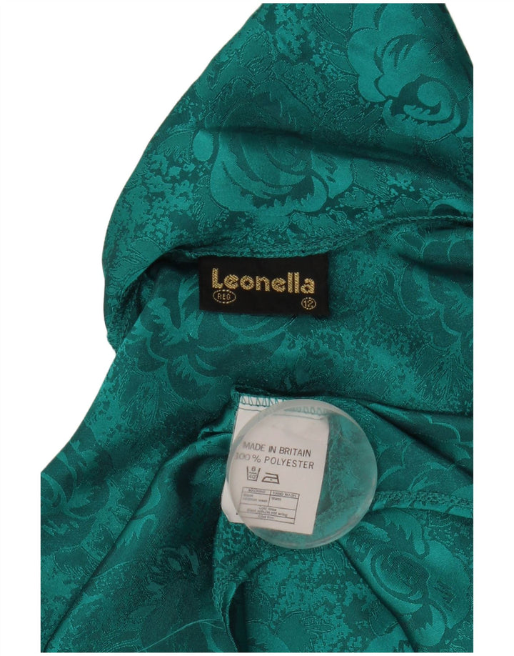 Vintage Womens Front Tie Shirt Blouse UK 12 Medium Green Floral Polyester