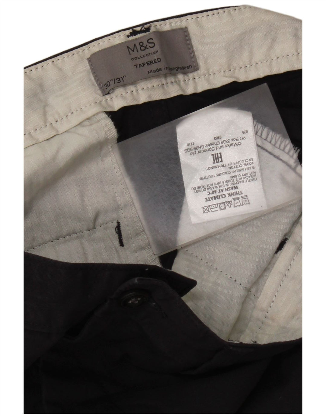 Marks & Spencer Mens Tapered Chino Trousers W30 L31 Navy Blue Cotton