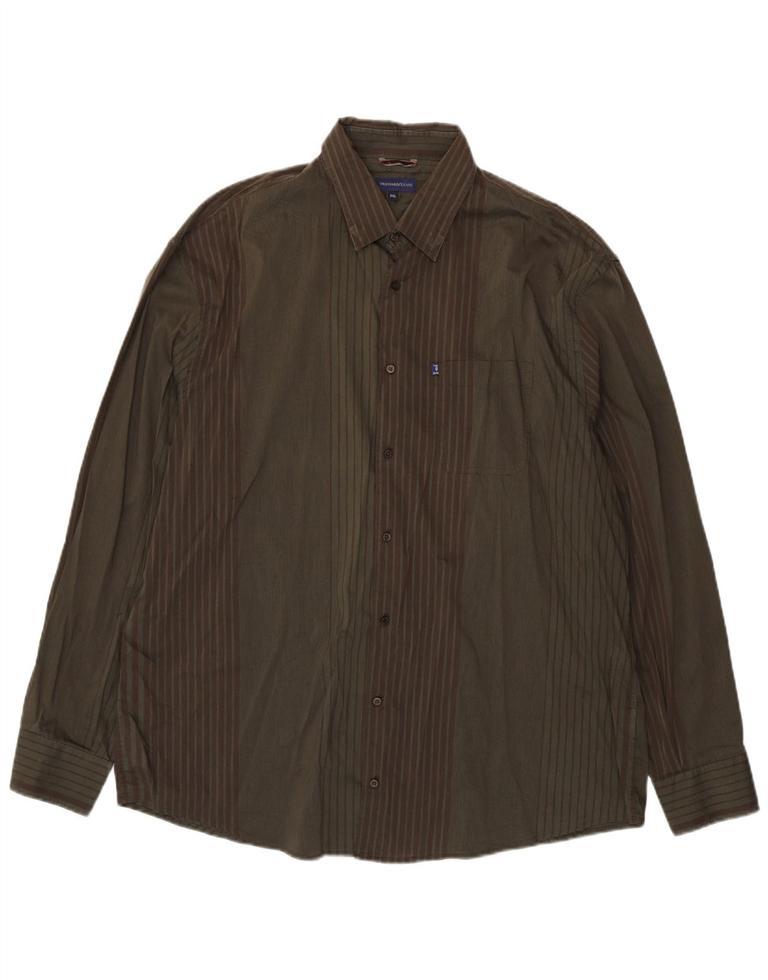 Trussardi Jeans Mens Shirt 3XL Khaki Striped Cotton