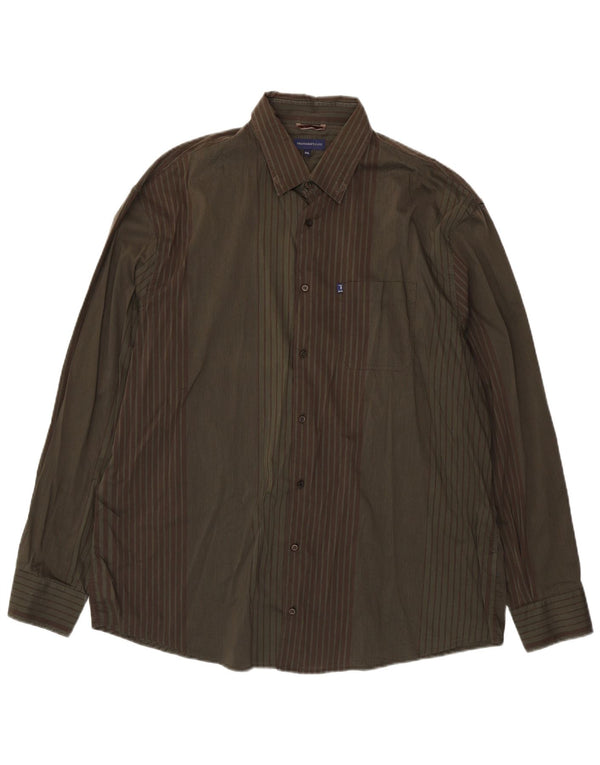 Trussardi Jeans Mens Shirt 3XL Khaki Striped Cotton