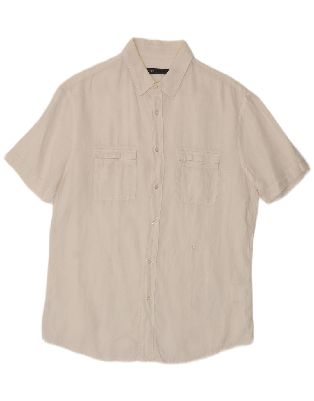 Trussardi Mens Short Sleeve Shirt Size 41 Large White Linen