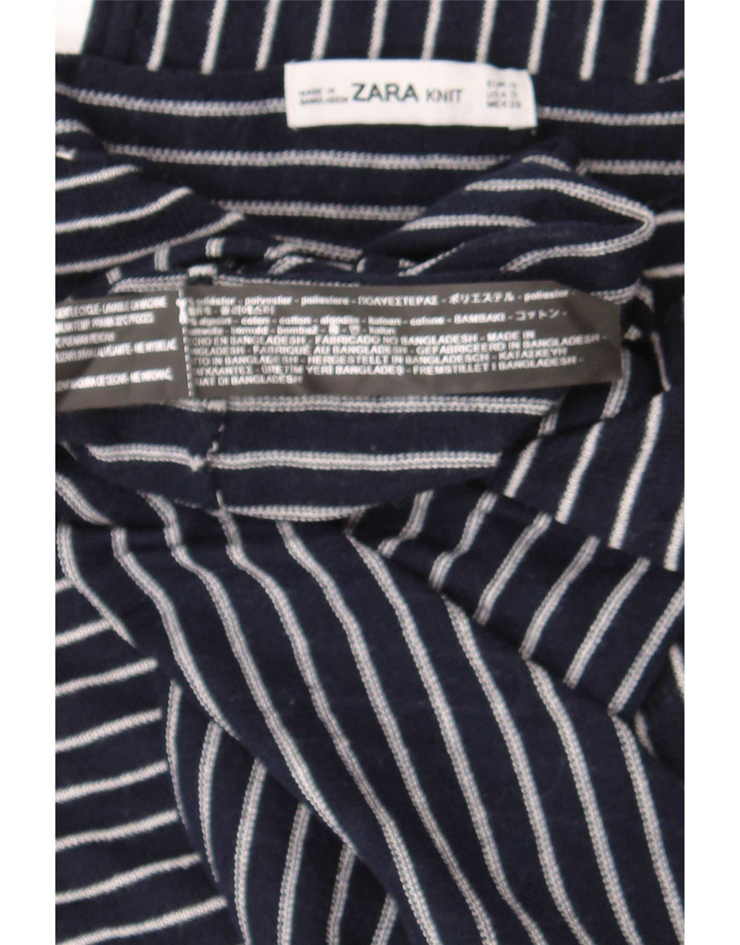 Zara Womens Oversized Top 3/4 Sleeve UK 10 Small Navy Blue Striped