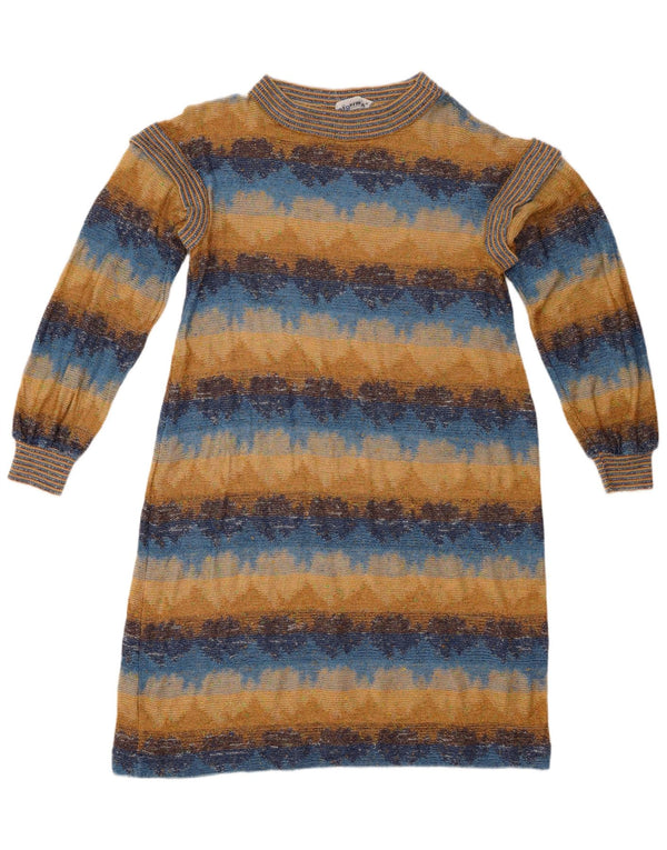 Vintage Womens Jumper Dress UK 12 Medium Beige Striped