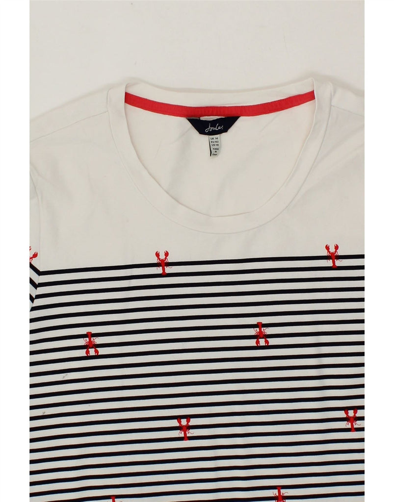 JOULES Womens T-Shirt Dress UK 14 Large White Striped Cotton Vintage Joules and Second-Hand Joules from Messina Hembry 