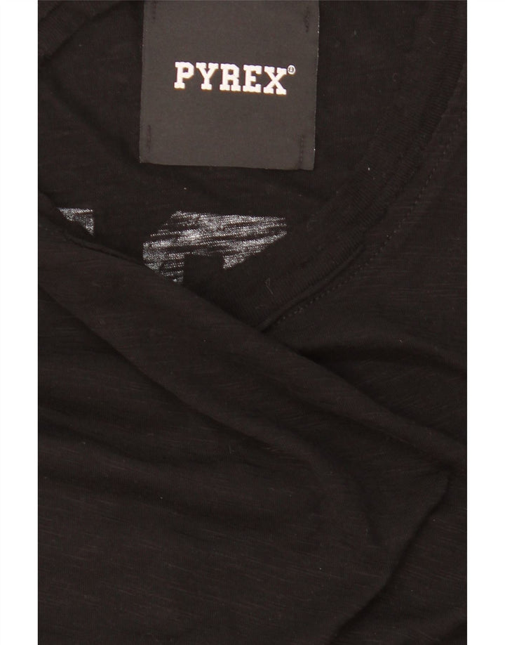 Pyrex Womens Graphic Top 3/4 Sleeve UK 16 Large Black