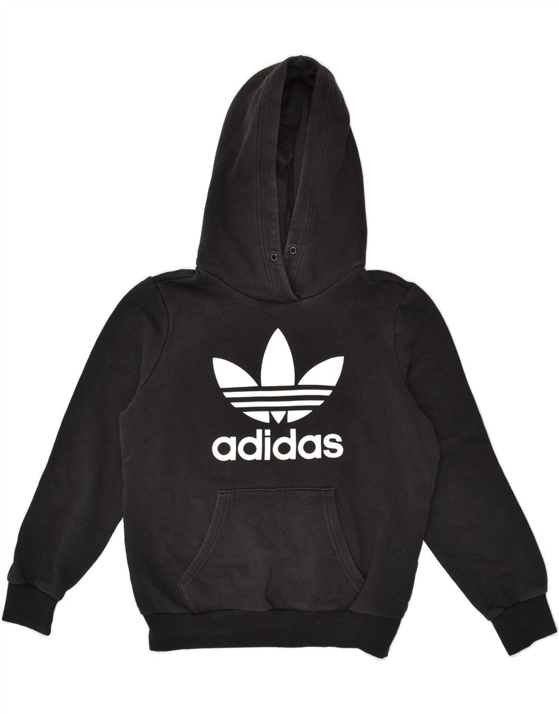 ADIDAS Womens Loose Fit Graphic Hoodie Jumper UK 8 Small Black Cotton | Vintage Adidas | Thrift | Second-Hand Adidas | Used Clothing | Messina Hembry 