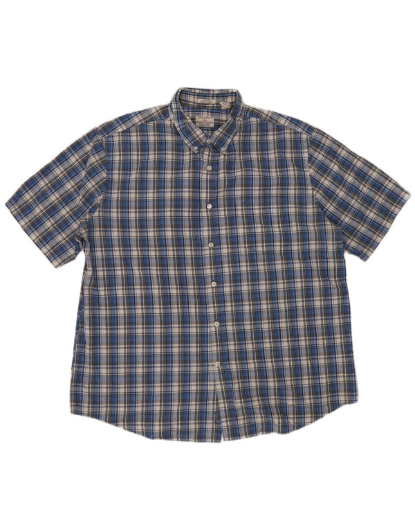Dockers Mens Short Sleeve Classic Fit Shirt XL Blue Check Cotton