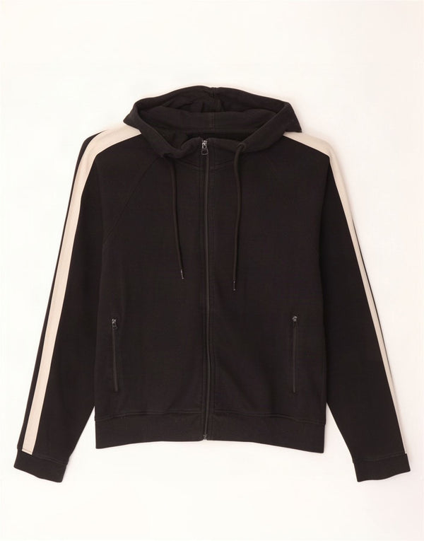 Zara Mens Zip Hoodie Sweater Medium Black Colourblock Cotton